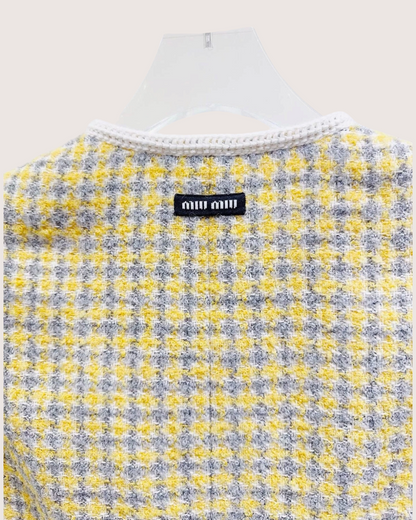 Miu Miu Tweed Cropped Jacket Yellow, Grey, Multicolor FR 36