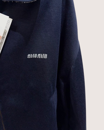 Miu Miu Cropped Zip-Up Jacket Navy, White FR 38