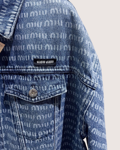 Miu Miu Cropped Denim Logo Jacket Blue FR 40