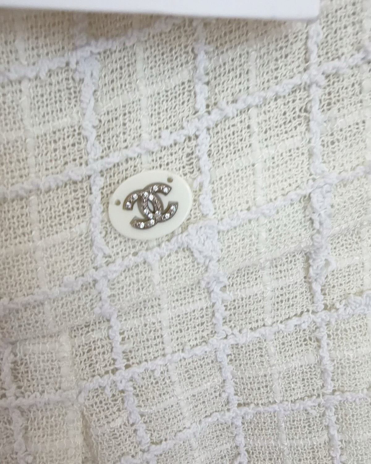 Chanel 21C Tweed Strapless Openwork Mid-Length Dress Beige/Ecru, White FR 40