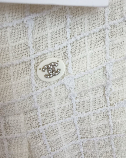 Chanel 21C Tweed Strapless Openwork Mid-Length Dress Beige/Ecru, White FR 40
