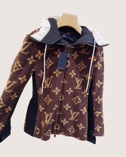Louis Vuitton Monogram Fleece Hooded Jacket Brown, Beige/Ecru, Navy FR 38