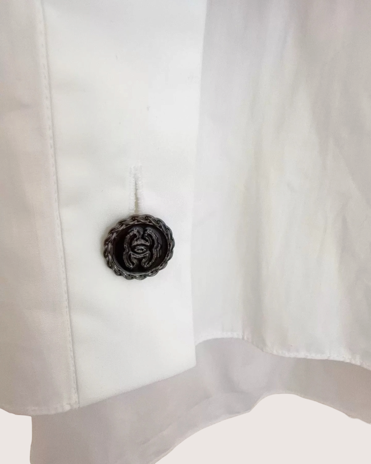 Chanel 19S Logo Short-Sleeve Pocket Shirt White, Black FR 34