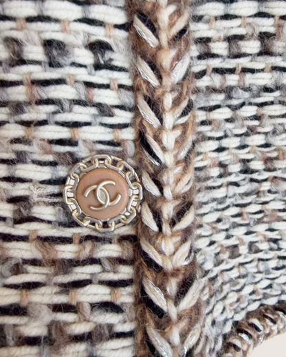 Chanel 18K Braided-Trim Two-Pocket Tweed Jacket Beige/Ecru, Black, Brown FR 36