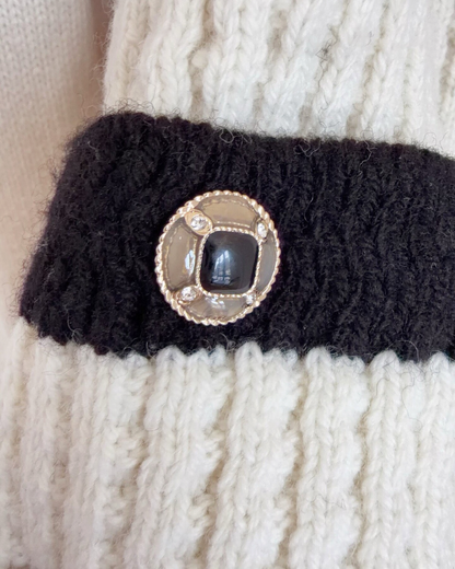 Chanel 25N Coco Neige Wool Ski Contrast-Trim Cardigan Beige/Ecru, Black FR 40