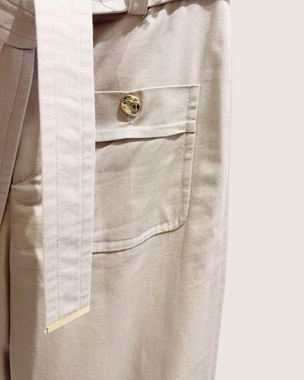 Celine Belted Wide-Leg Trousers Beige/Ecru