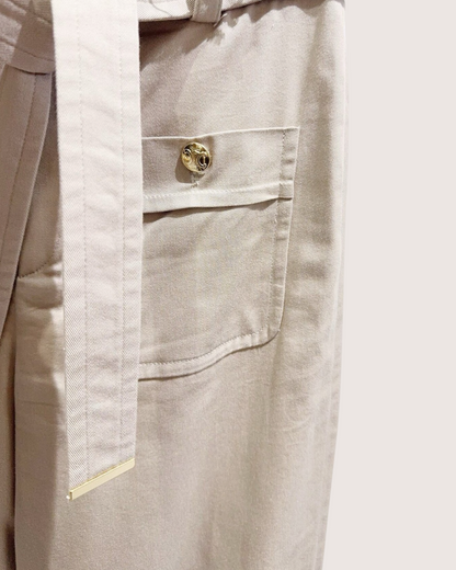 Celine Belted Wide-Leg Trousers Beige/Ecru