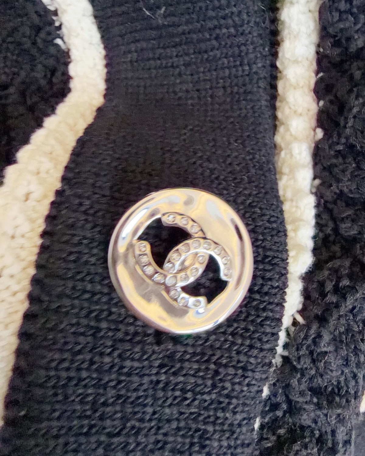 Chanel 24P Openwork Four-Pocket Cardigan Black, White FR 36