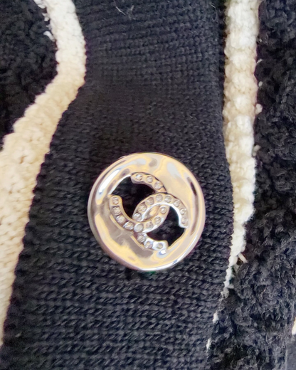 Chanel 24P Openwork Four-Pocket Cardigan Black, White FR 36