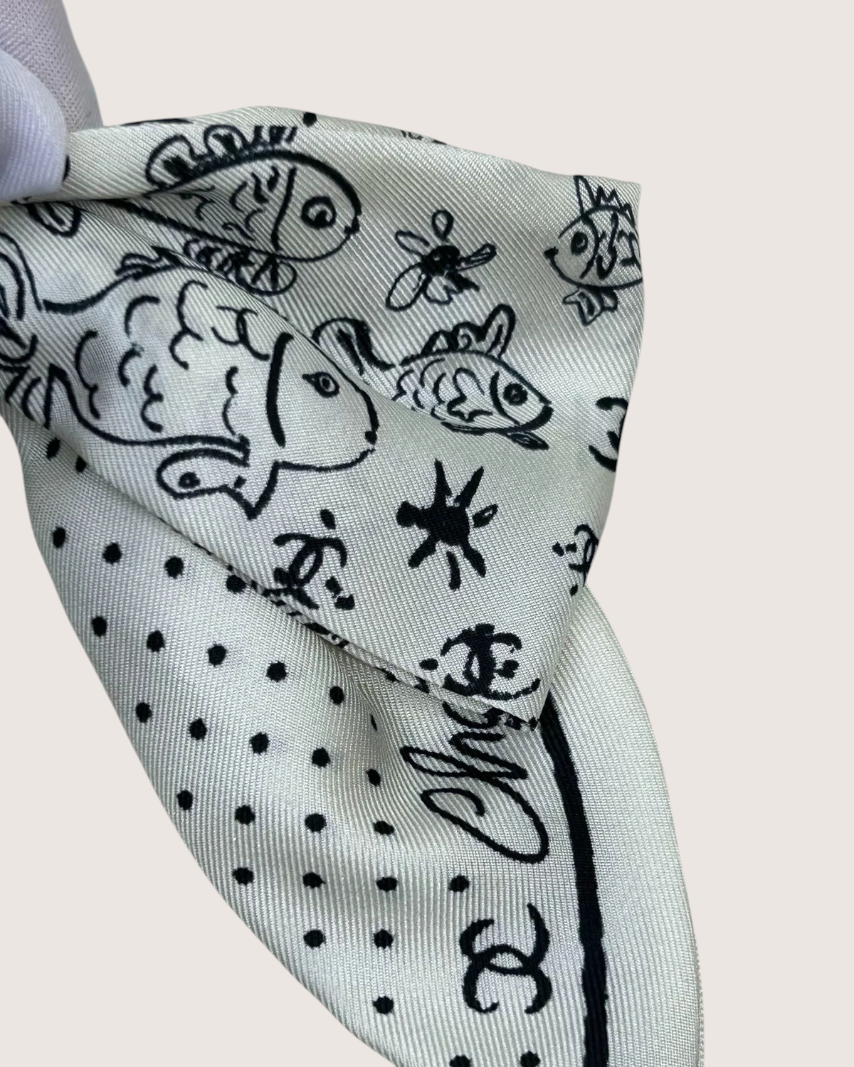 Chanel 25C Silk Bow Brooch White, Black One Size