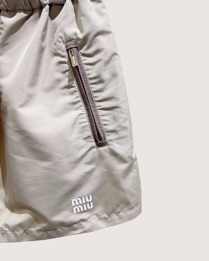 Miu Miu Drawstring Nylon Mini Skirt Beige/Ecru FR 34