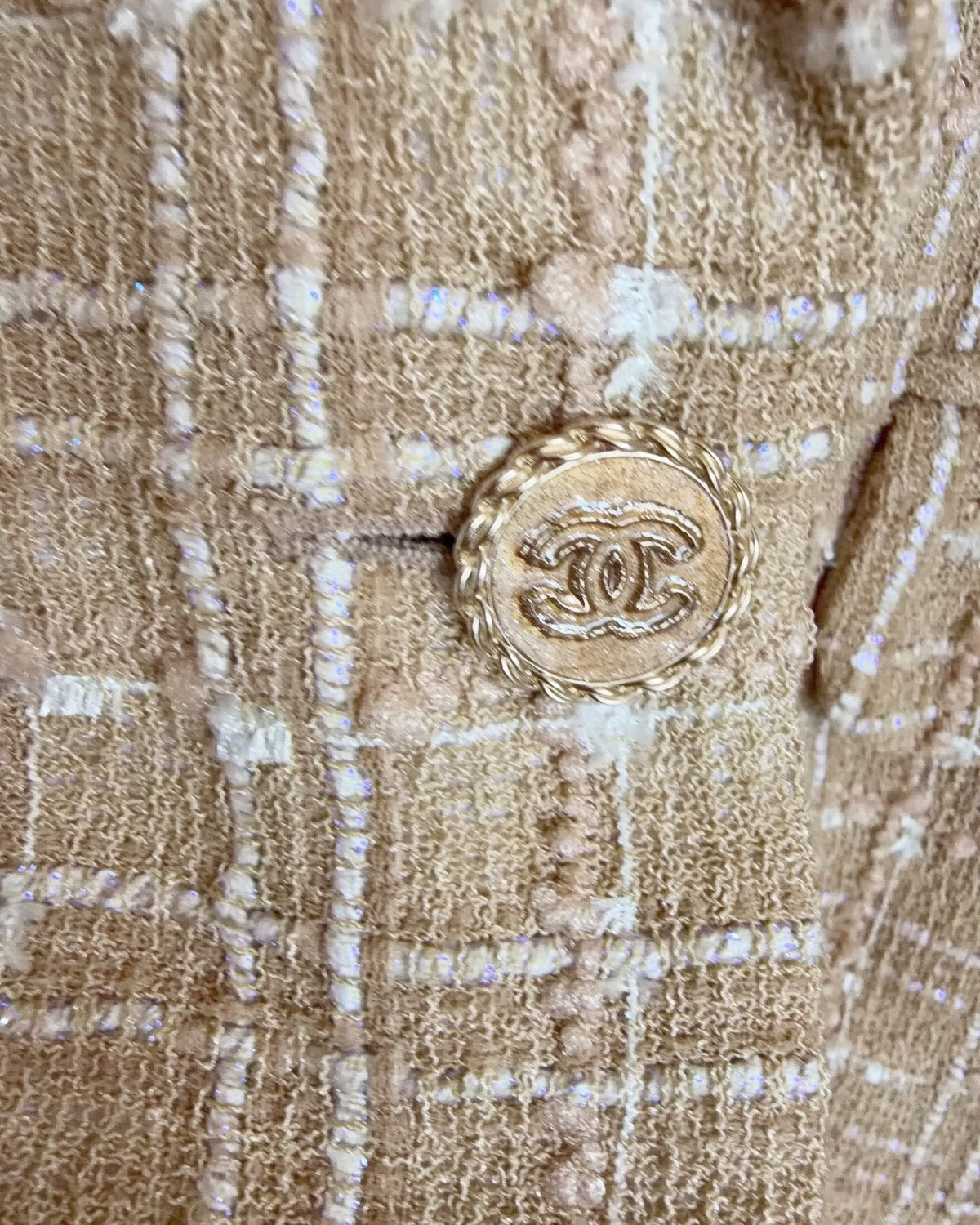 Chanel 19S Tweed Jacket Beige/Ecru, White FR 36