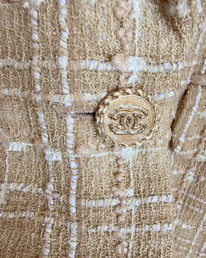 Chanel 19S Tweed Jacket Beige/Ecru, White FR 36