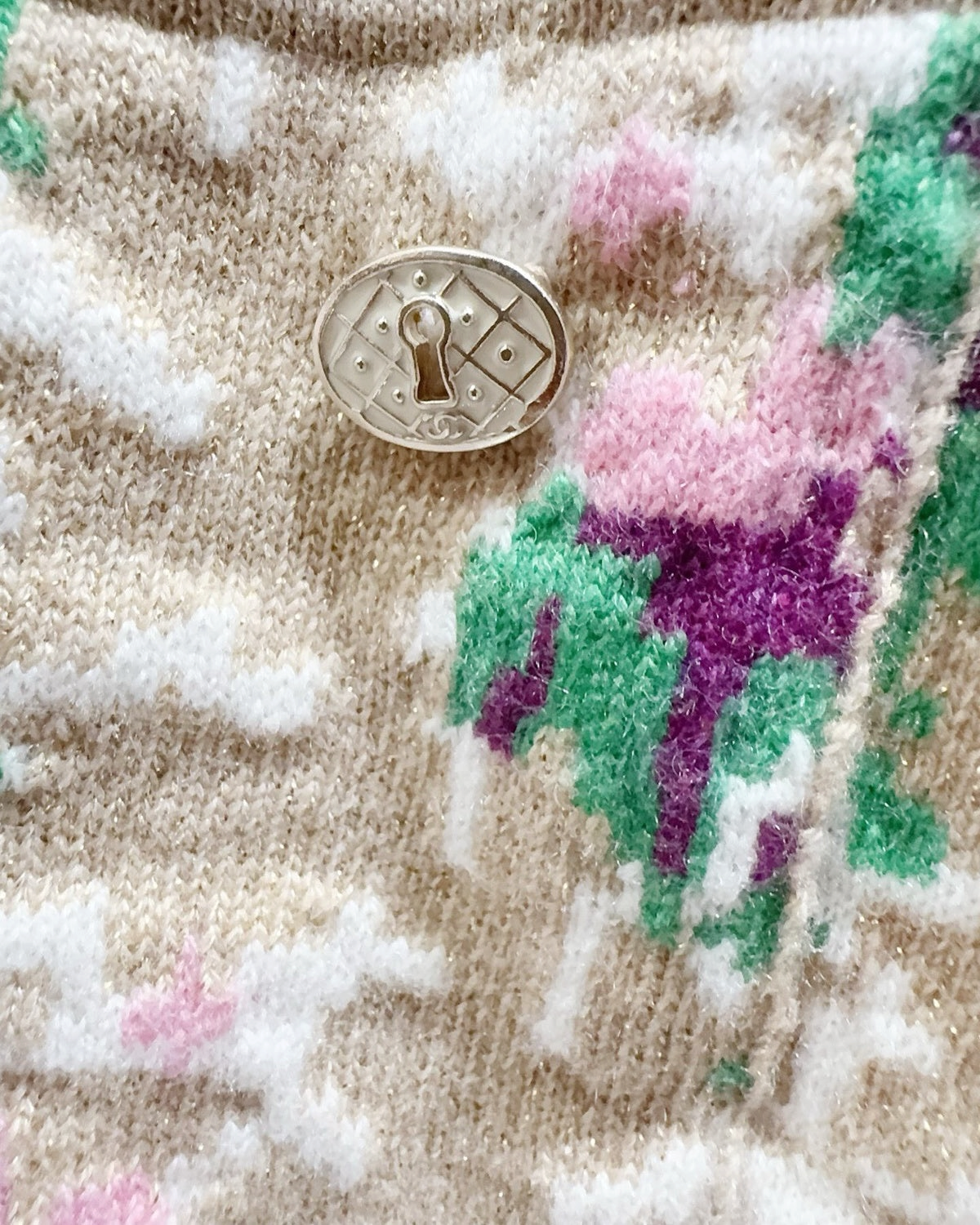 Chanel Floral Pocket Dress Beige/Ecru, Pink, Green, Multicolor FR 36