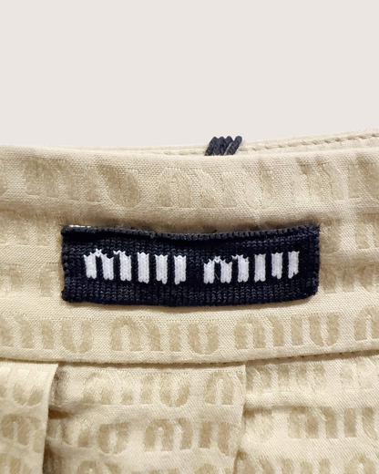 Miu Miu Logo Jacquard Pleated Mid-Length Skirt Beige/Ecru IT 36