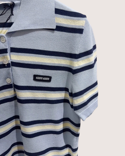 Miu Miu Striped Polo Top Blue, Navy, Yellow FR 38