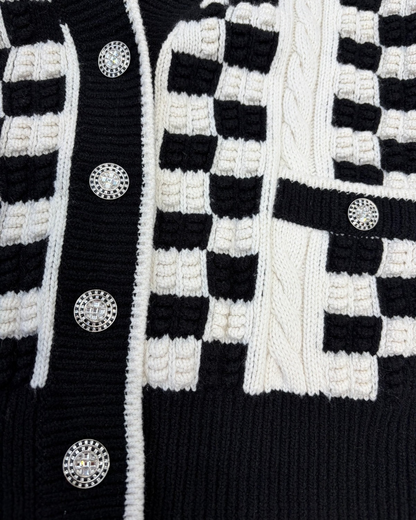 Chanel 23C Cashmere Checkerboard Cardigan Beige/Ecru, Black FR 38