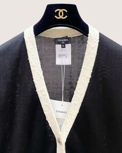 Chanel 25A Cropped Contrast-Trim Cardigan Black, Beige/Ecru FR 38