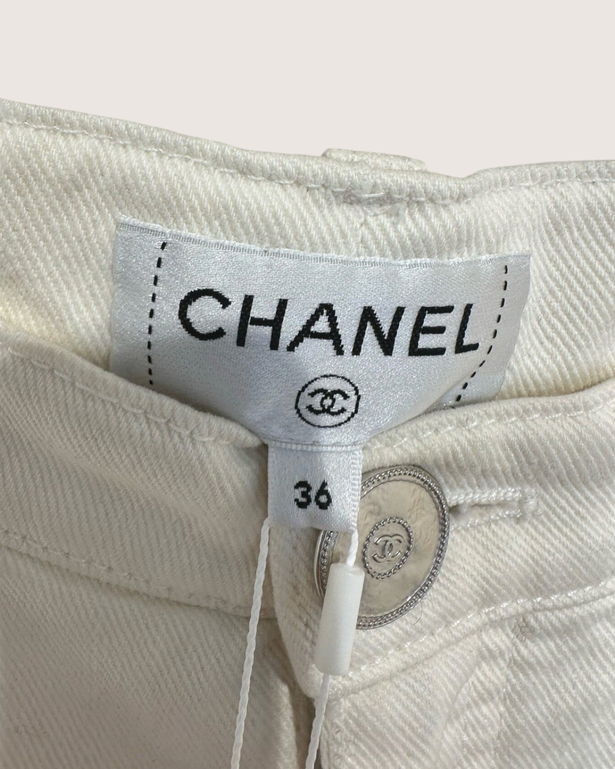 Chanel 24P Floral Openwork Straight-Leg Denim Jeans Beige/Ecru FR 36
