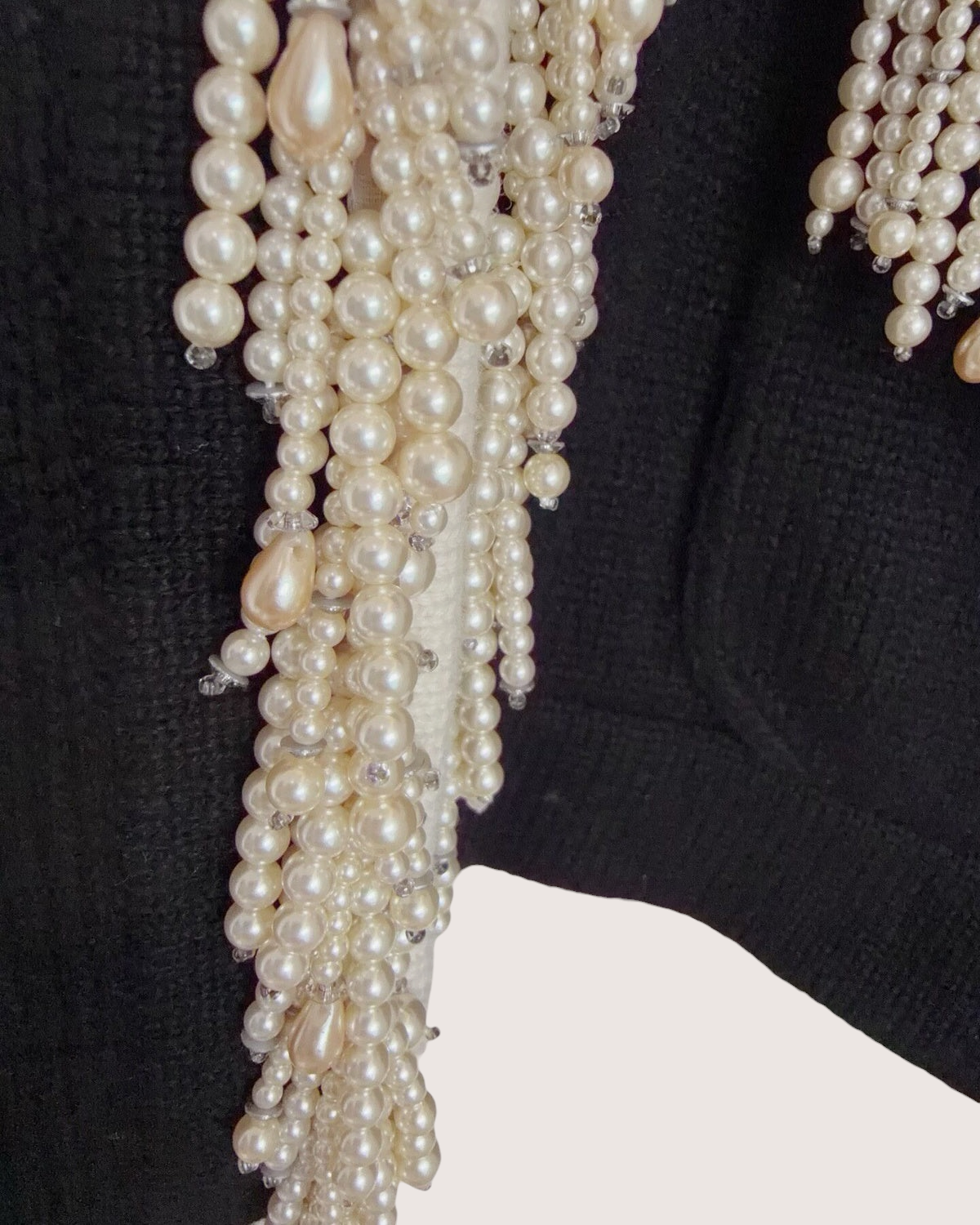 Chanel 21K Cashmere Pearl-Fringe Cardigan Black, Beige/Ecru FR 34