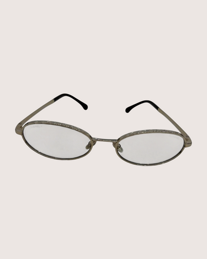 Chanel 26C Oval Textured-Rim Glasses Gold, Silver One Size