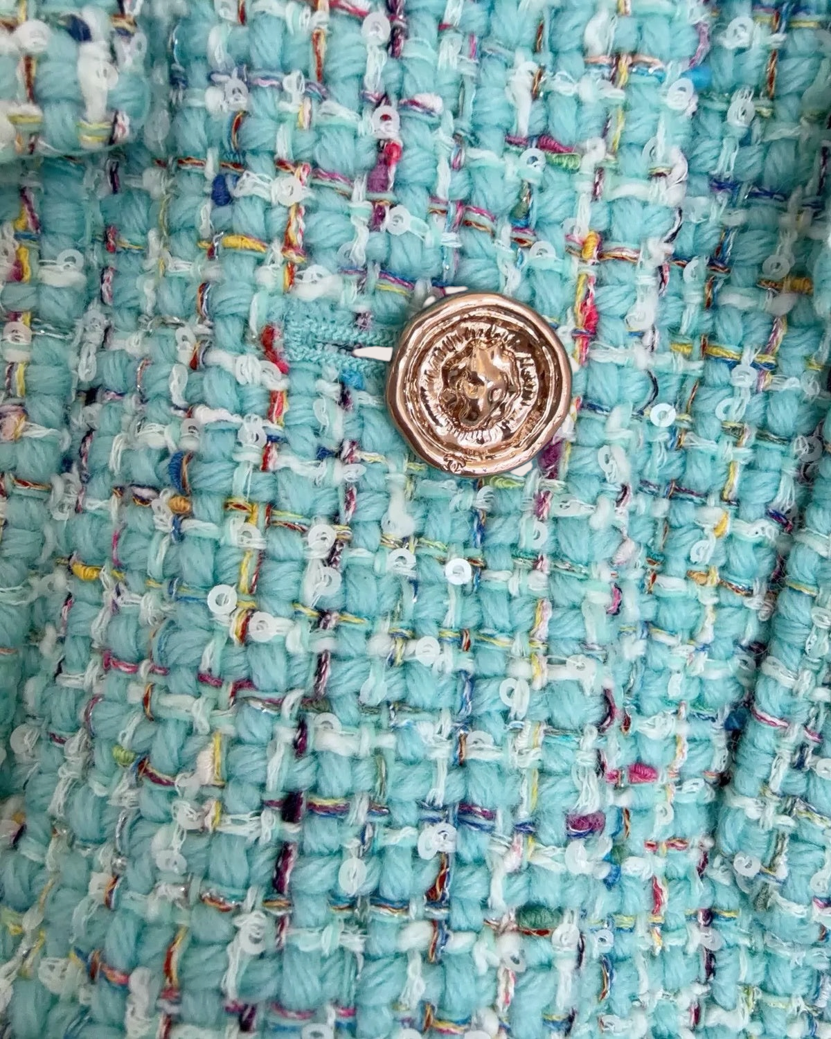 Chanel 25A Tweed Cropped Long-Sleeve Jacket - Blue, Multicolor, view 3