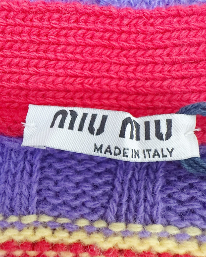Miu Miu Wool Striped Logo Cardigan Purple, Red, White, Multicolor IT 36