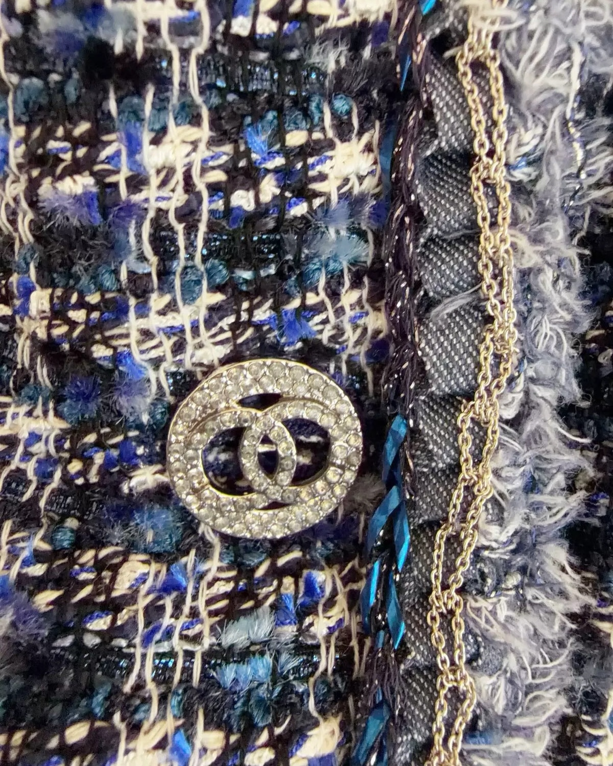 Chanel 20P Tweed Stand-Collar Jacket Blue, Black, Multicolor FR 34