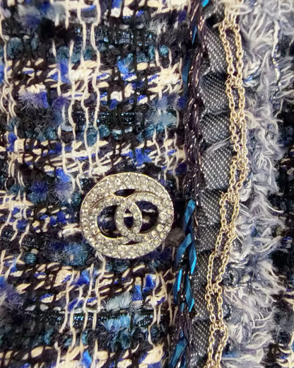 Chanel 20P Tweed Stand-Collar Jacket Blue, Black, Multicolor FR 34