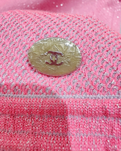 Chanel 14K Tweed Pleated Mini Dress Pink, Grey FR 34