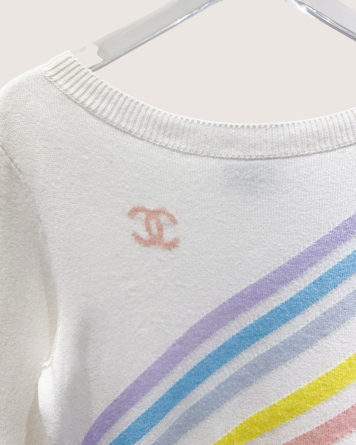 Chanel 19C Cashmere Rainbow Striped Sweater White, Multicolor FR 34