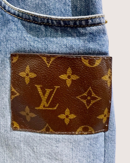 Louis Vuitton Monogram-Patch Frayed Denim Shorts Blue, Brown FR 36