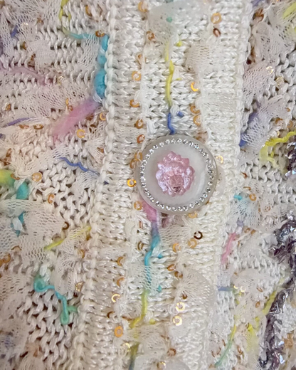Chanel 22P Sequin Fringe Cropped Cardigan Beige/Ecru, Silver, Multicolor FR 34