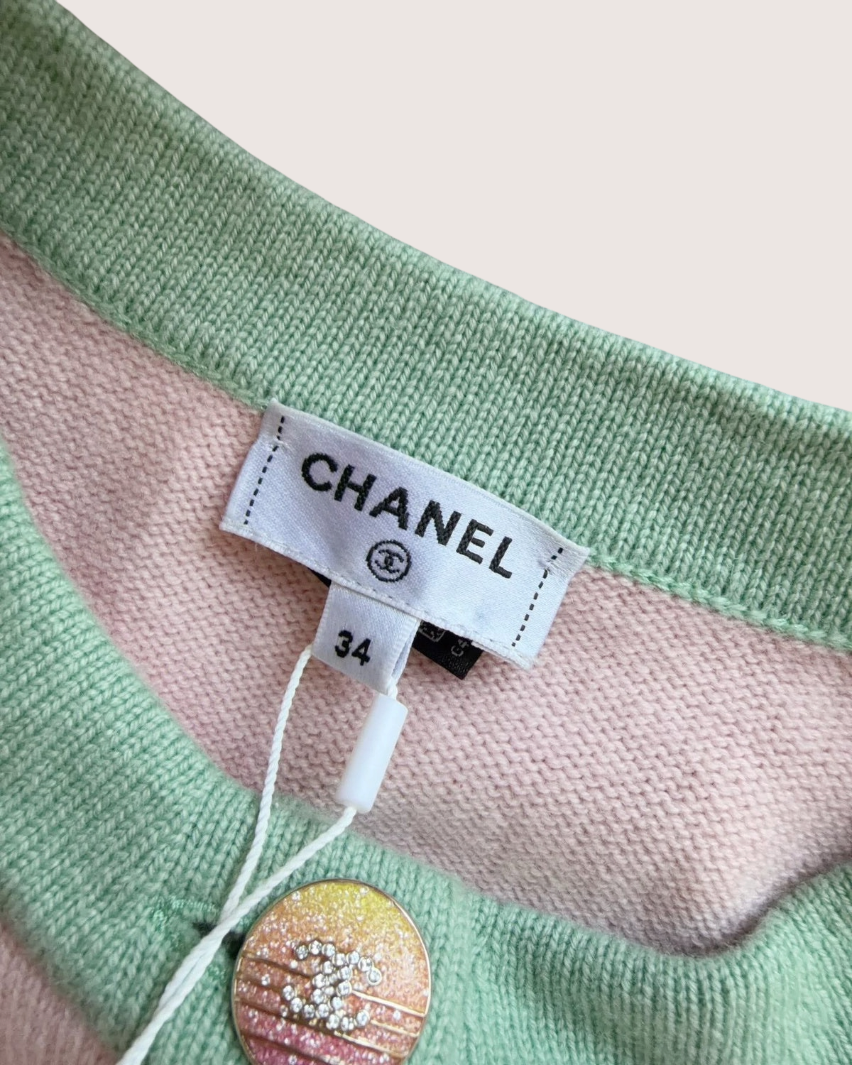 Chanel 24C Cashmere Contrast-Trim Four-Pocket Cardigan Pink, Green FR 34