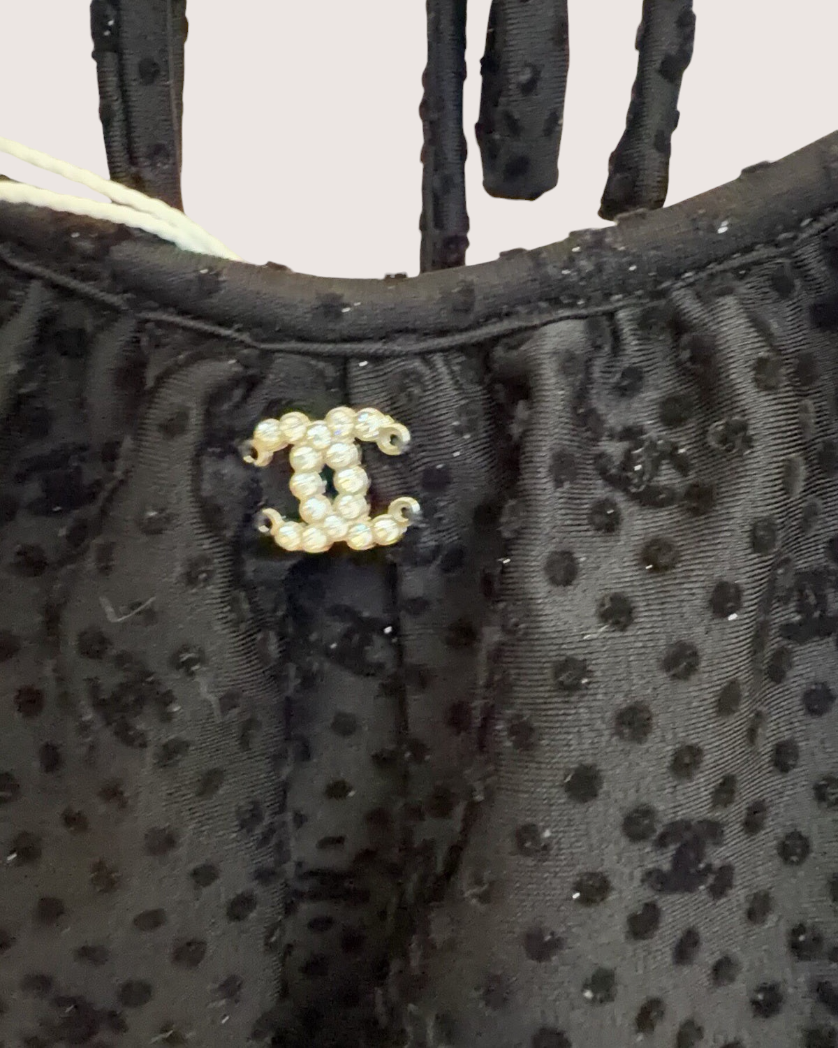 Chanel 24B Ruffle-Neck CC Polka-Dot Top Black FR 38