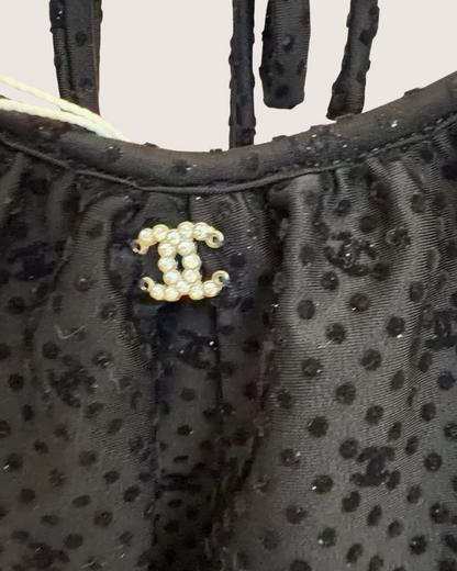 Chanel 24B Ruffle-Neck CC Polka-Dot Top Black FR 38