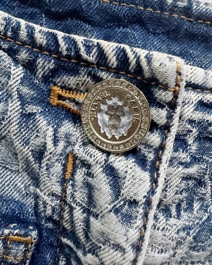 Chanel 23P Camellia Straight Denim Jeans Blue, White FR 34