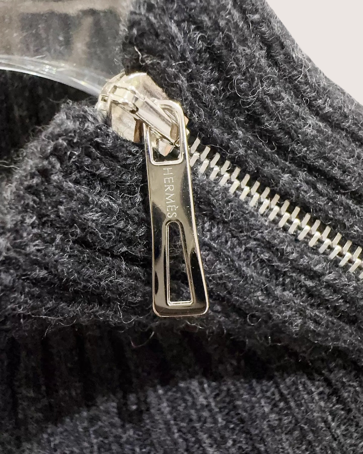 Hermès Wool Ribbed Zip-Neck Sweater Grey FR 40