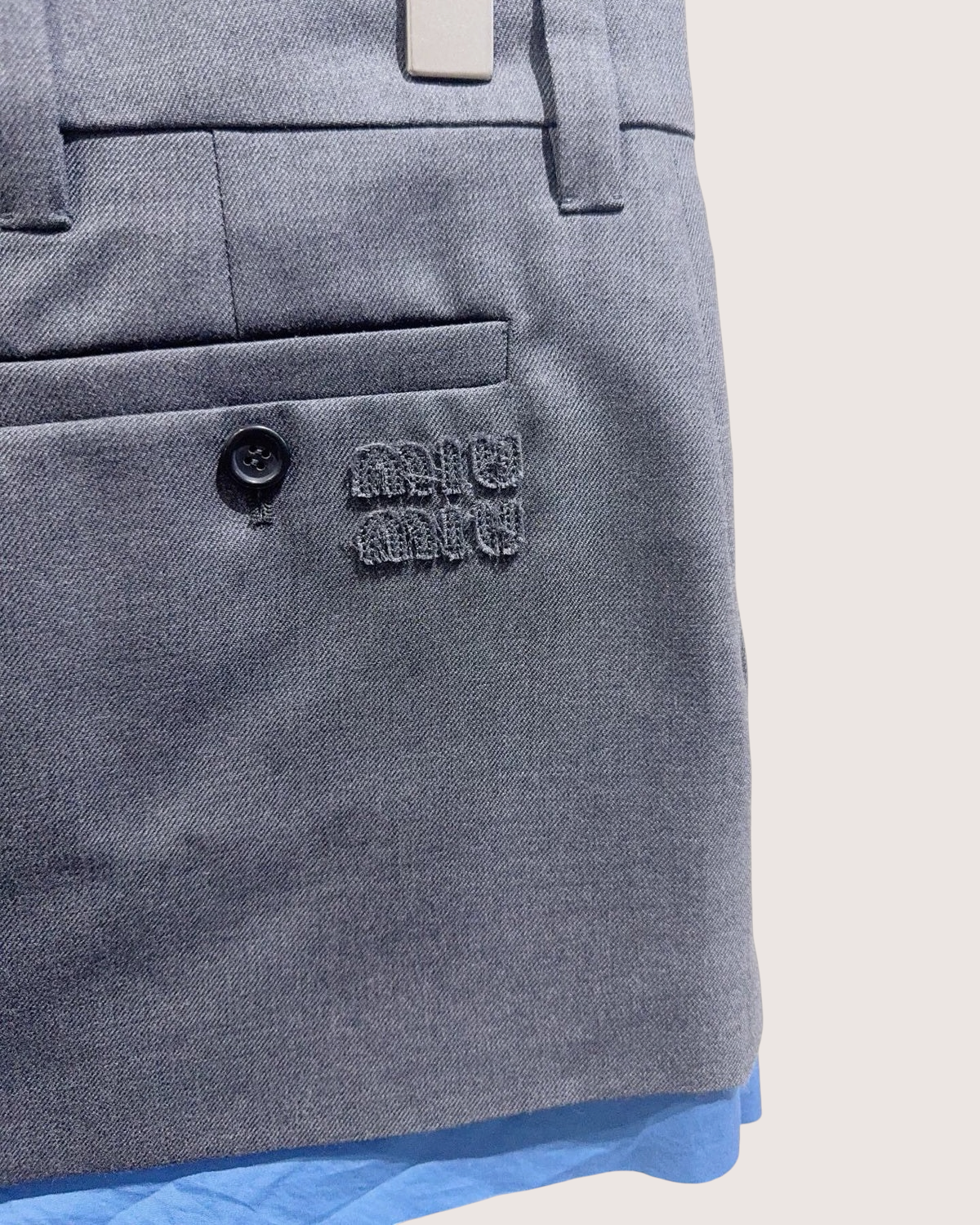 Miu Miu Wool Layered Mini Skirt Grey, Blue FR 36