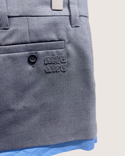 Miu Miu Wool Layered Mini Skirt Grey, Blue FR 36