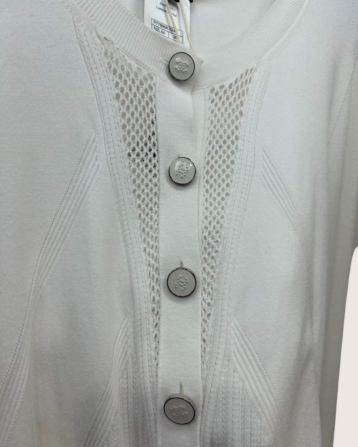Chanel 24B Openwork-Panel Cardigan White FR 38