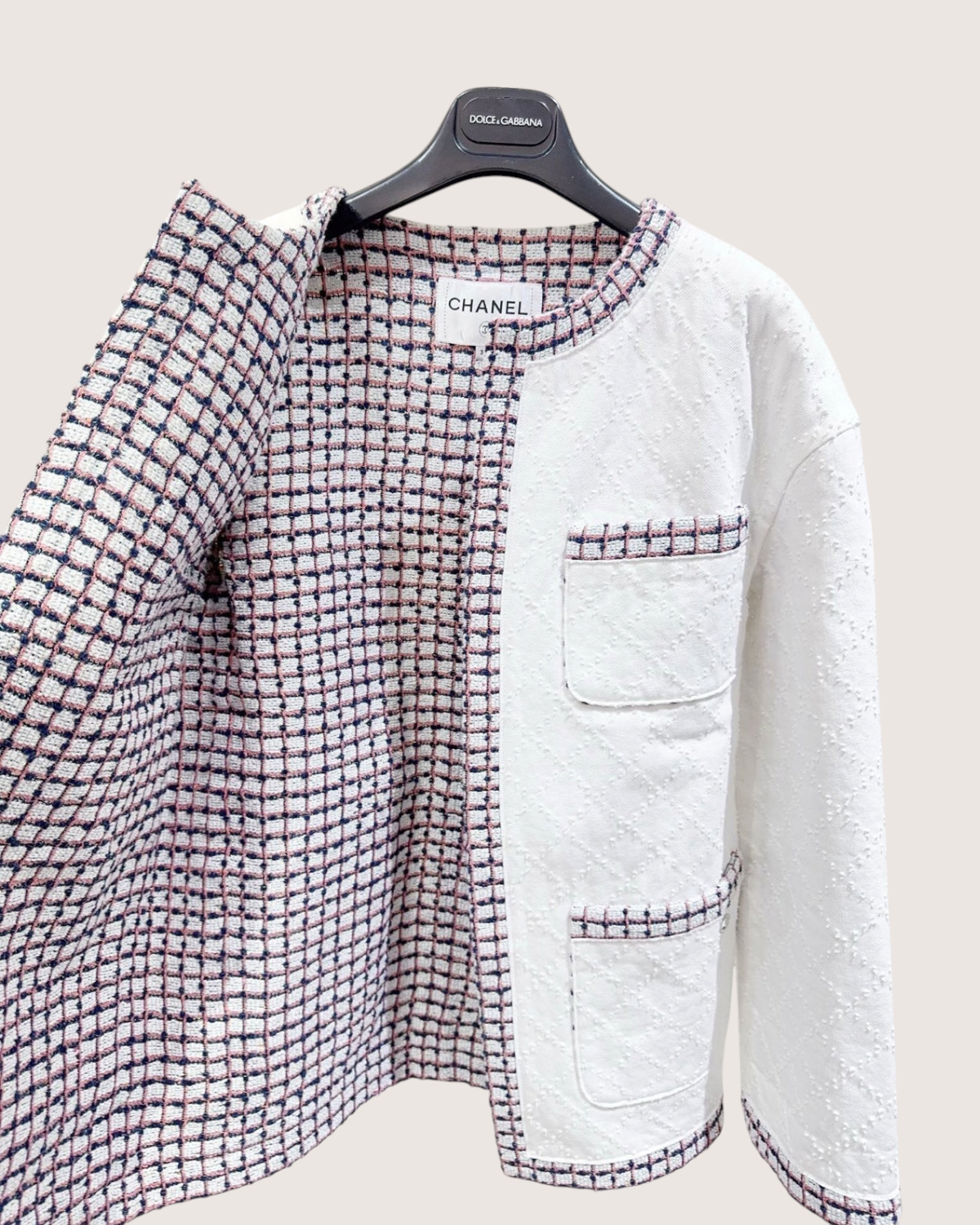 Chanel 19P Four-Pocket Tweed Jacket White, Pink, Navy, Multicolor FR 36