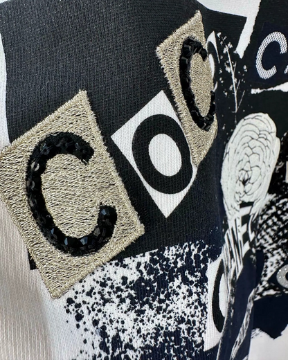 Chanel 20P Camellia Sequin Embroidered Logo Sweatshirt White, Black, Navy FR 38