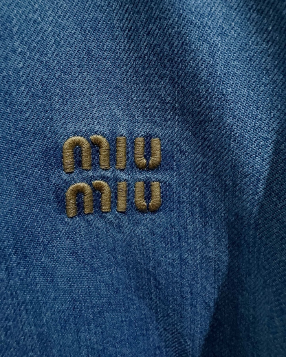 Miu Miu Cropped Logo Denim Shirt Blue IT 38