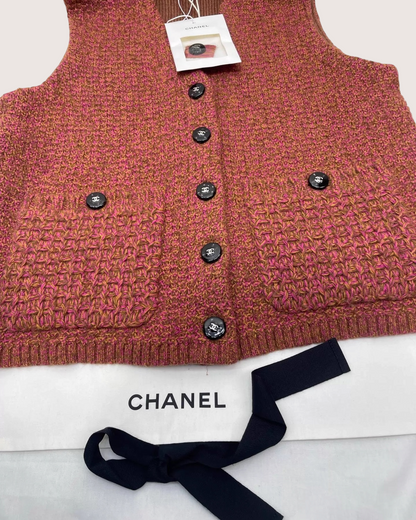 Chanel 24K Cashmere Vest Red, Pink, Yellow FR 42