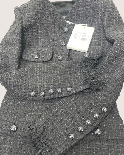 Chanel 22C Fringe Tweed Jacket Black FR 34
