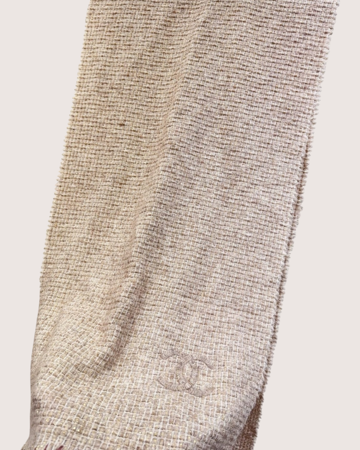 Chanel Tweed CC Scarf Beige/Ecru, Gold One Size