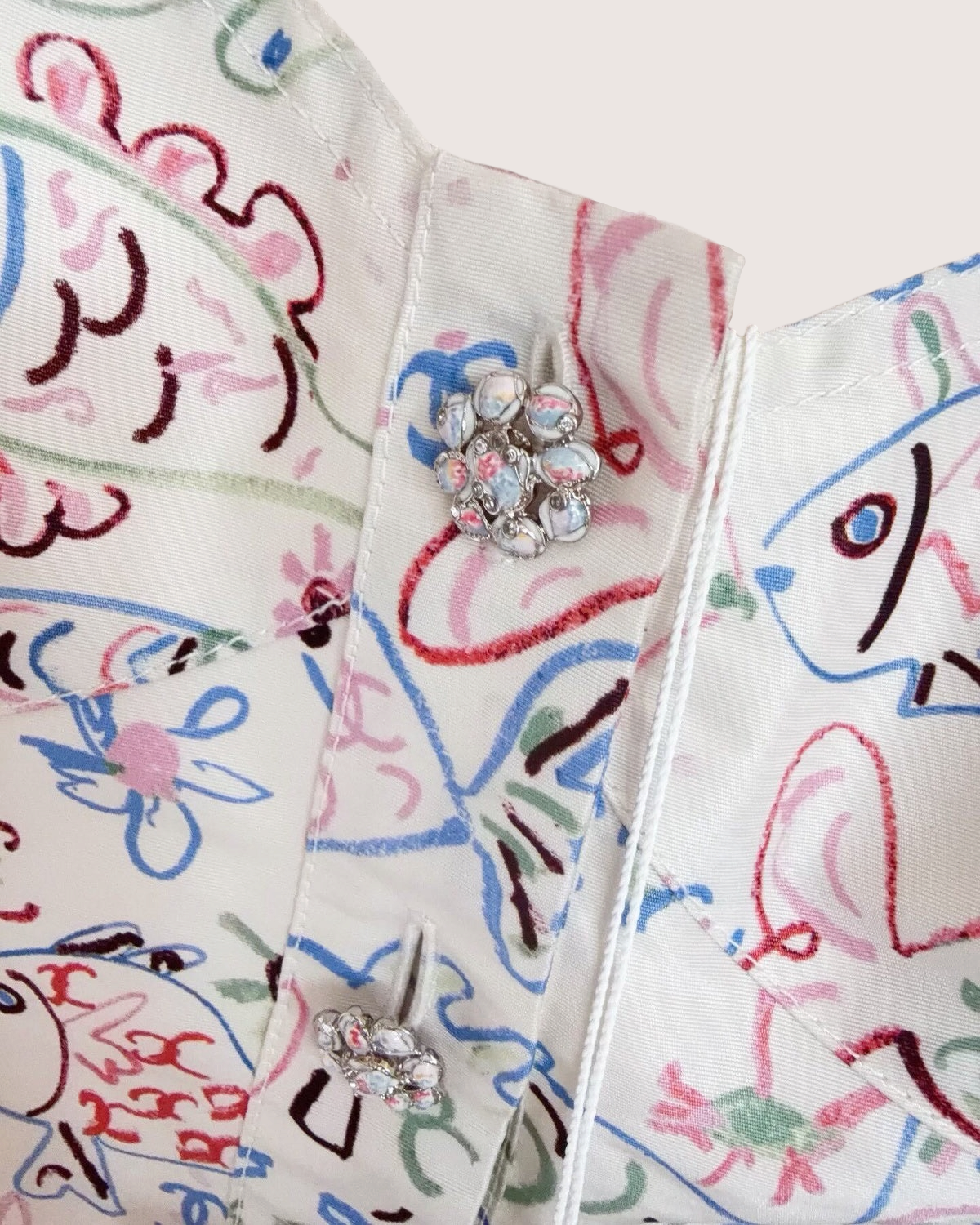 Chanel 25C Fish Print Camisole Top White, Multicolor FR 36
