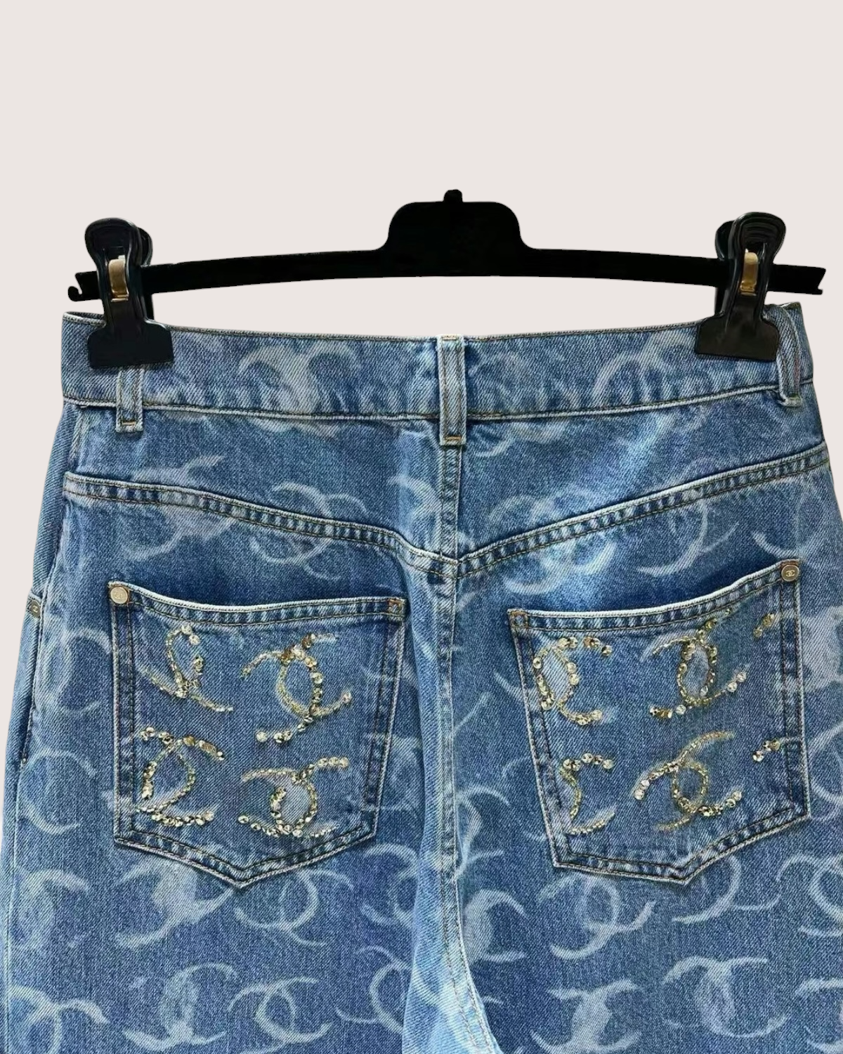 Chanel 23B CC Wide-Leg Denim Jeans Blue FR 34