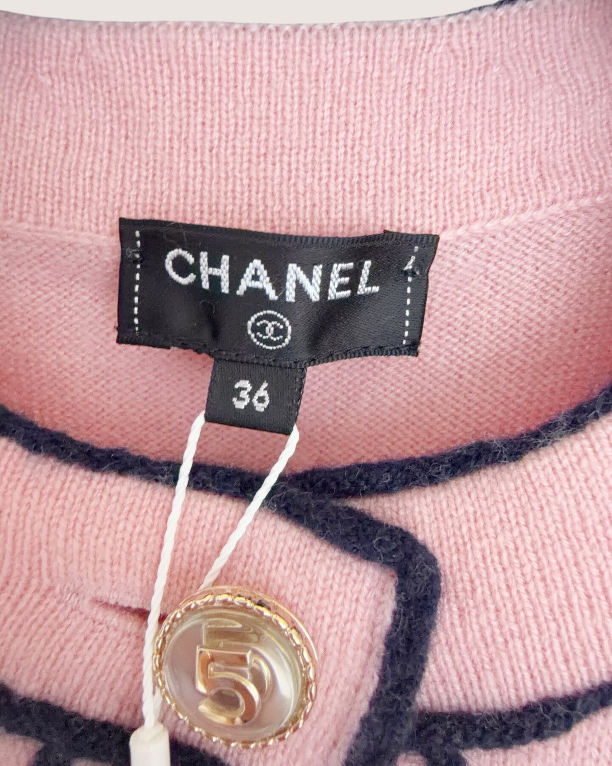 Chanel 21S Cashmere Cropped Cardigan Pink, Navy FR 36